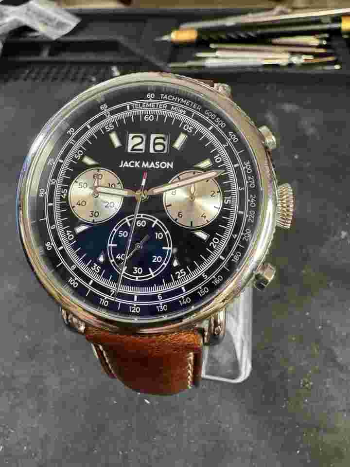 Jack Mason 45MM Chronograph Dark Blue Brown Leather