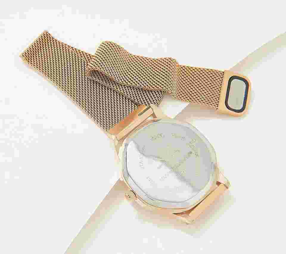 Isaac Mizrahi Live! Octagon Case Magnetic Mesh Strap Watch, Goldtone