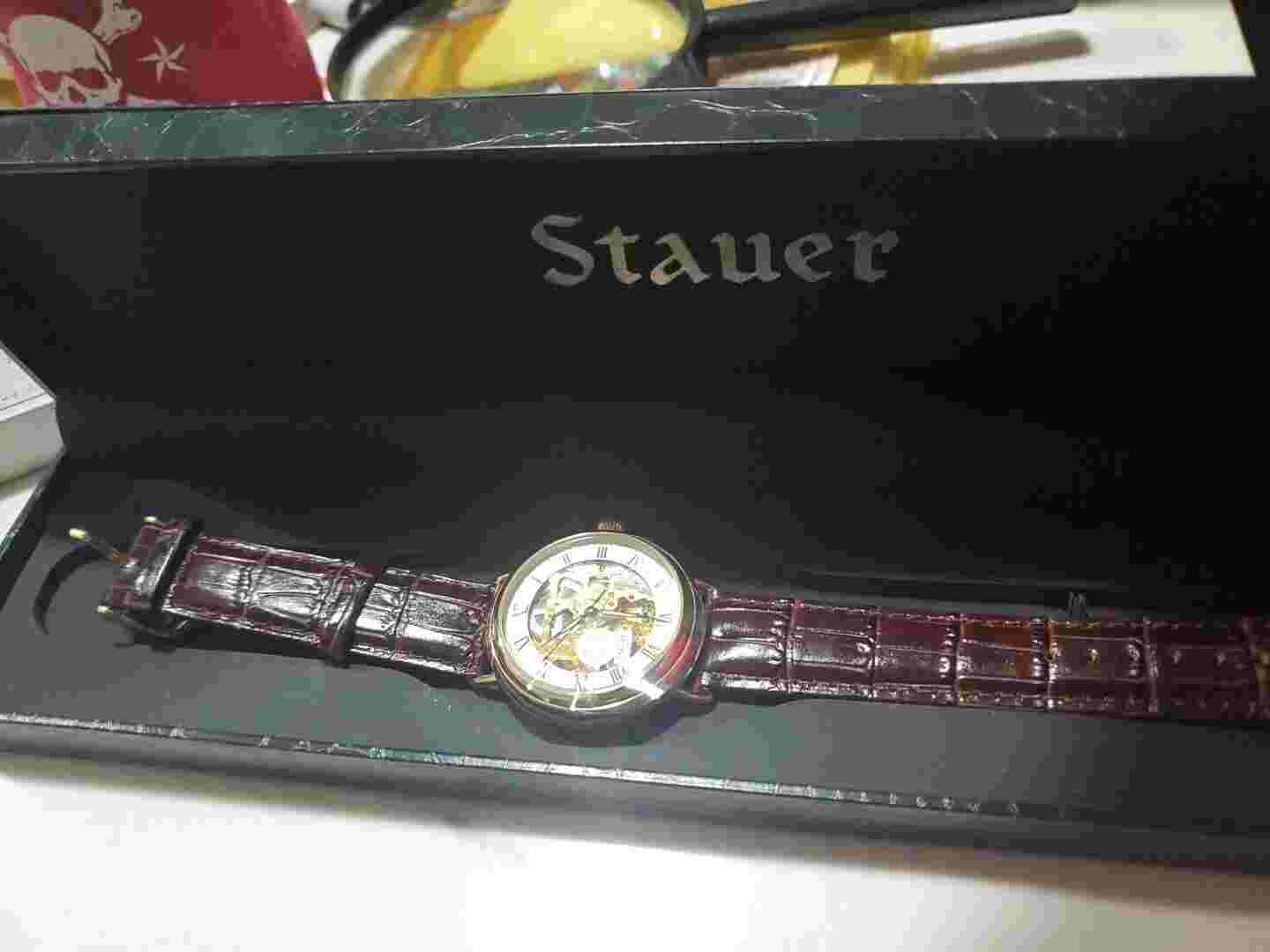New Stauer 27 Jewel Automatic Watch With Italian Leather Band. 10inches