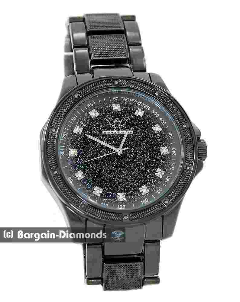 Mens Natural Diamond Bezel-Hours Black Clubbing Watch Bling Dial 8.5" Bracelet