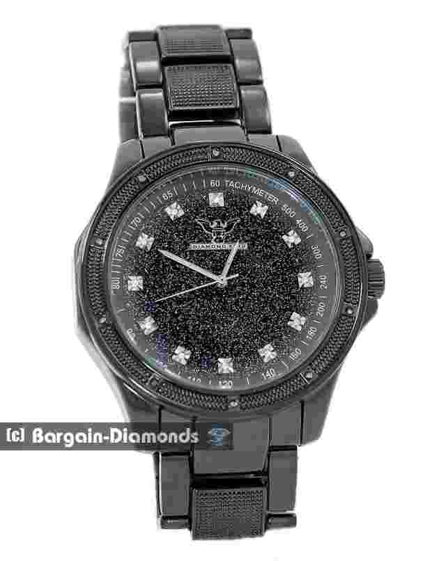 Mens Natural Diamond Bezel-Hours Black Clubbing Watch Bling Dial 8.5" Bracelet