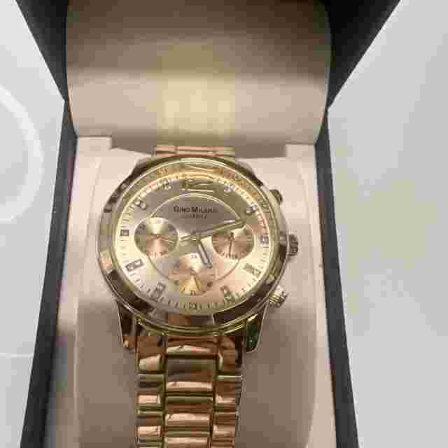 Gino Milano Watch Water Resist Quartz Gold Tone Metal Band Round 39 mm Gold Dial