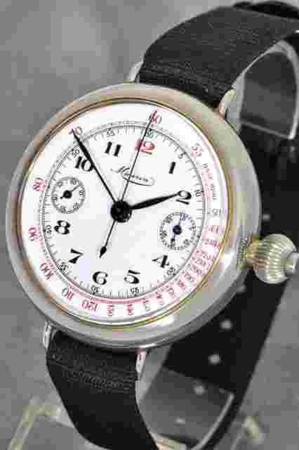 LARGE, EARLY MINERVA CHRONOGRAPH WITH RED TACHYMETER SCALE, CAL. LEMANIA 16'''