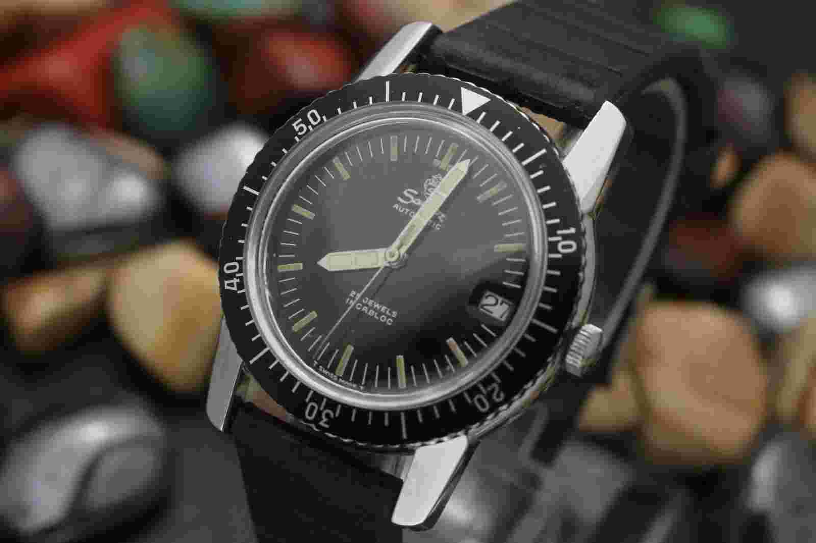 Vintage Henri SANDOZ Automatic 25j Stainless Steel 36mm Men's Diver's Watch