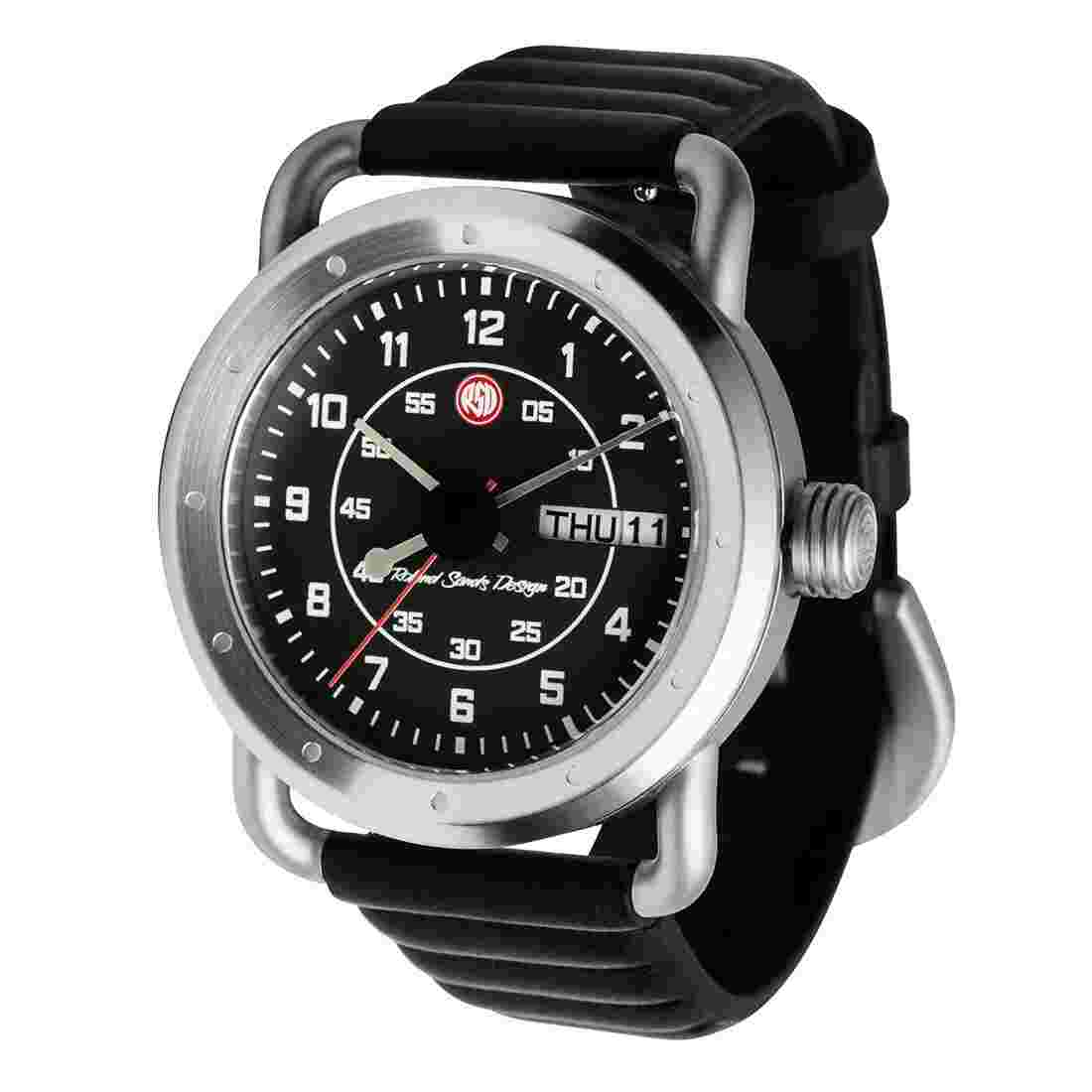 Roland Sands ICON Black Quartz Steel Date Leather Vintage Men's Watch