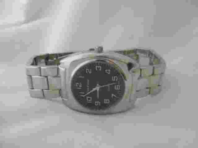 Cote d' Azur Wristwatch Silver Tone Stainless Steel Band Round Black Face