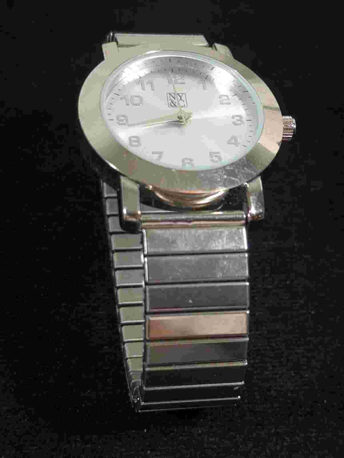 NYC Silver Tone Dial Round Case Stainless Steel Stretch Band Watch 6.5 inch