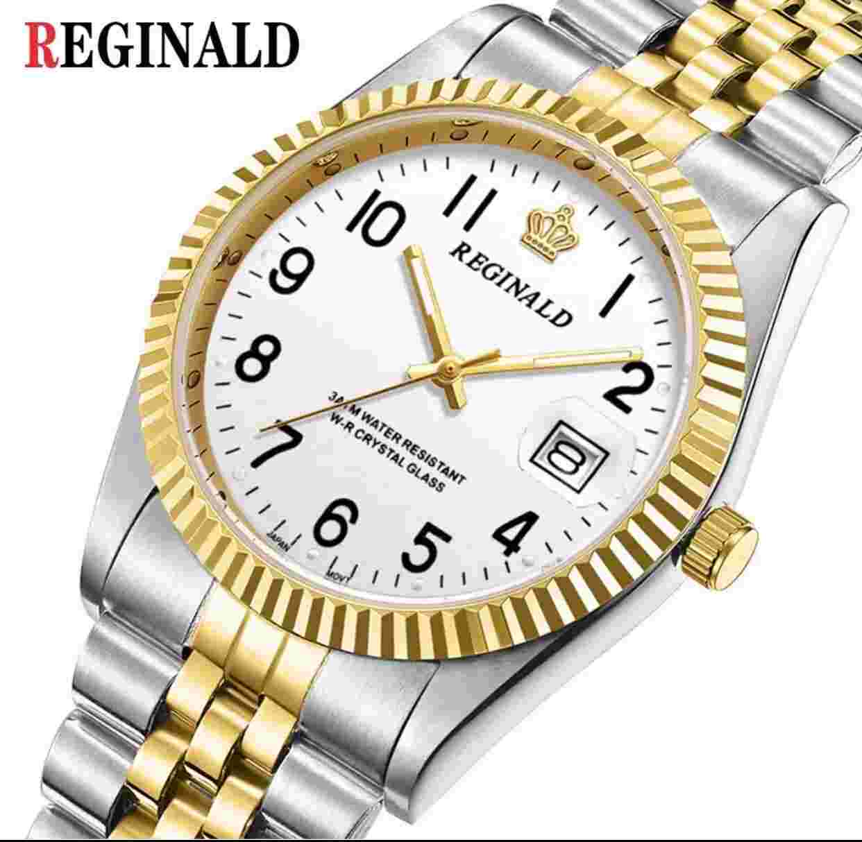 Reginald Mens Wrist Watch Silver Gold Black Analog Quartz New Battery. New*