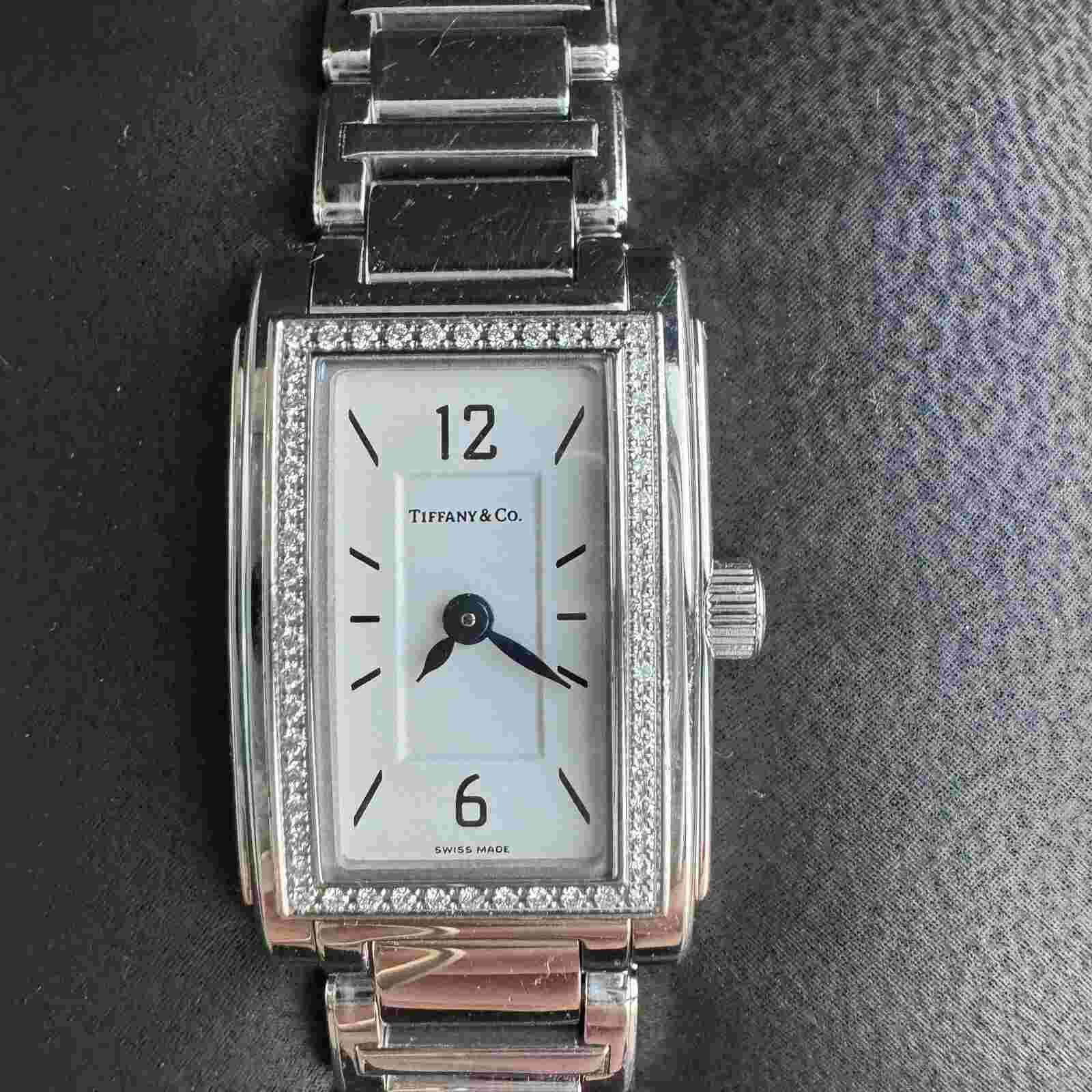 $4725 Tiffany Diamond Quartz Stainless Steel Silver Blue Digits Receipt Box Wrap