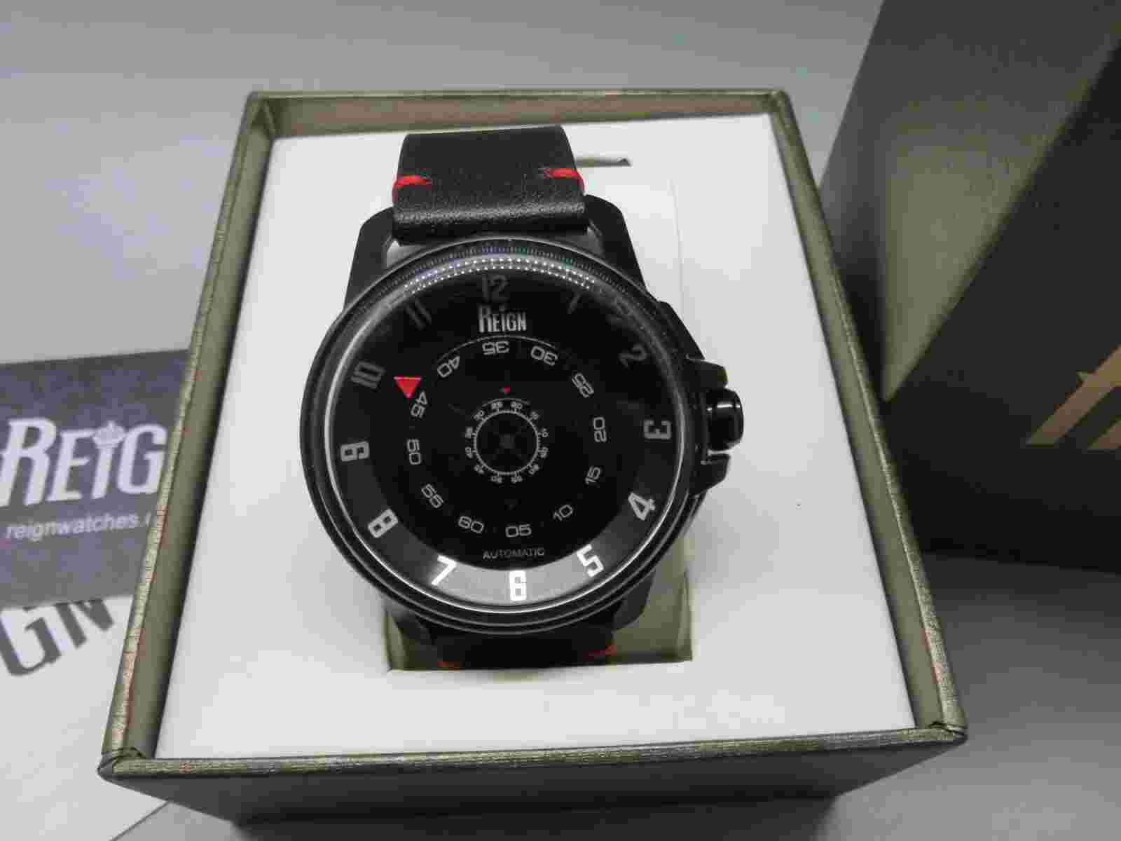 Reign Monarch Automatic Domed Sapphire Crystal Black Leather Men's Watch Rn5204