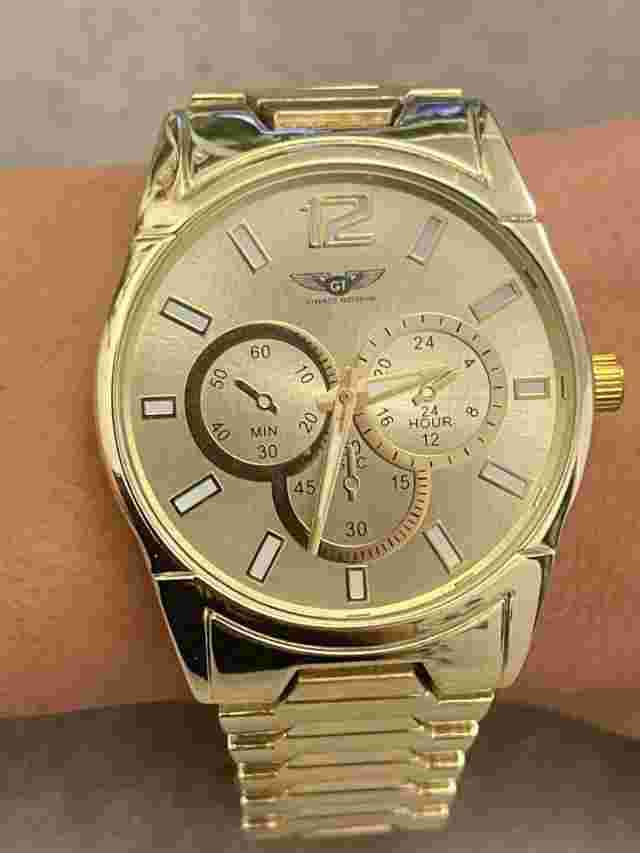 LARGE MENS TORENZO GIOVANNI Quartz Watch  Chronograph Gold Tone Bracelet 300