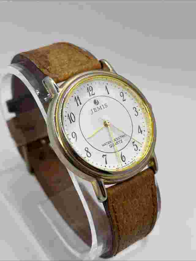 Vintage Jemis Women's Quartz Watch 34mm Case Brown Leather Band- New Battery