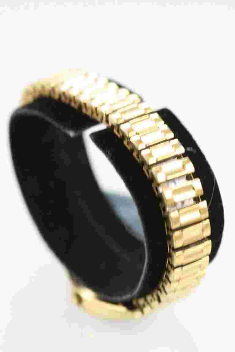Benrus Diamond Women Watch Stainless Gold Steel Stretch Water Res Black Quartz