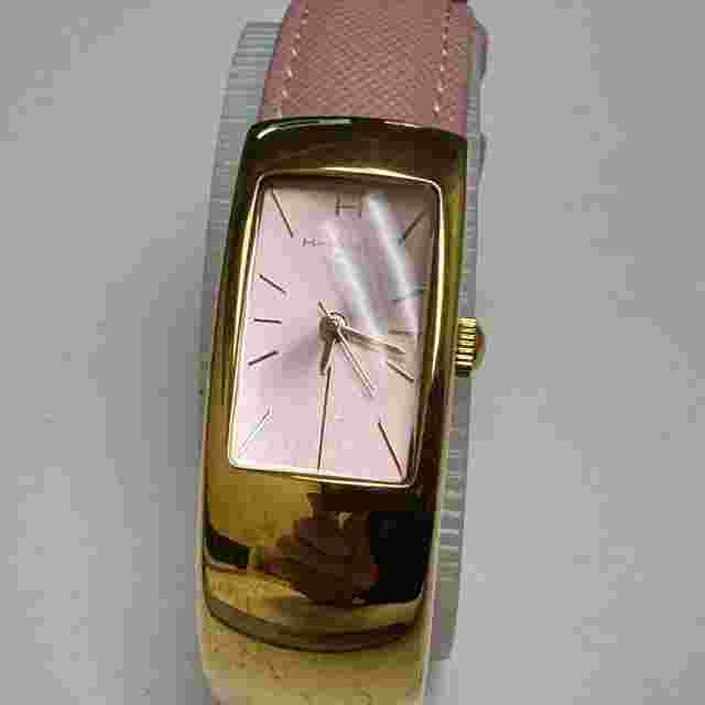 Halston Quartz Watch Women 30m Gold Tone Pink Leather Japan Movt New Battery