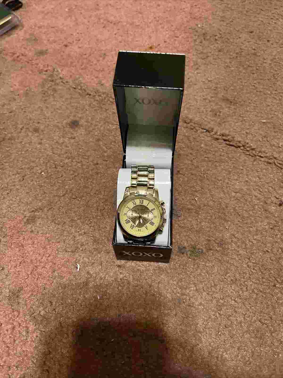 XOXO Womens Yellow Gold-Tone Bracelet Watch with box new