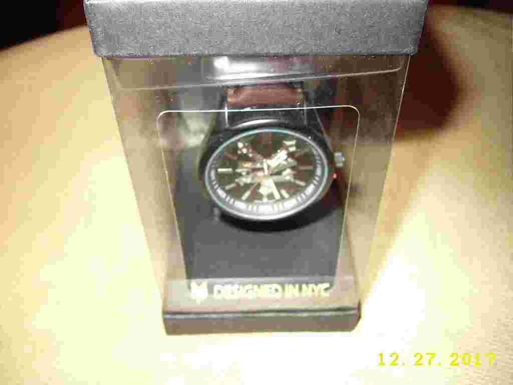 BRAND NEW BOXED ZOO YORK MENS WATCH BROWN BAND BLACK DIAL SILVER GEAR LOGO 53686