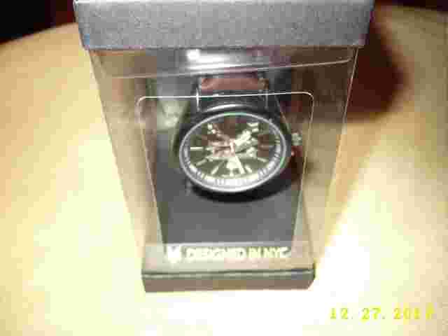 BRAND NEW BOXED ZOO YORK MENS WATCH BROWN BAND BLACK DIAL SILVER GEAR LOGO 53686