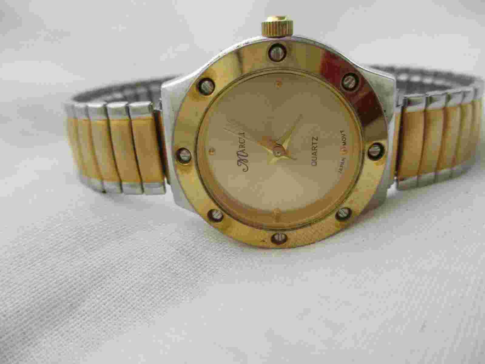 Marcel Rhinestone Watch, Two-tone Metal Expansion Band, WORKING!