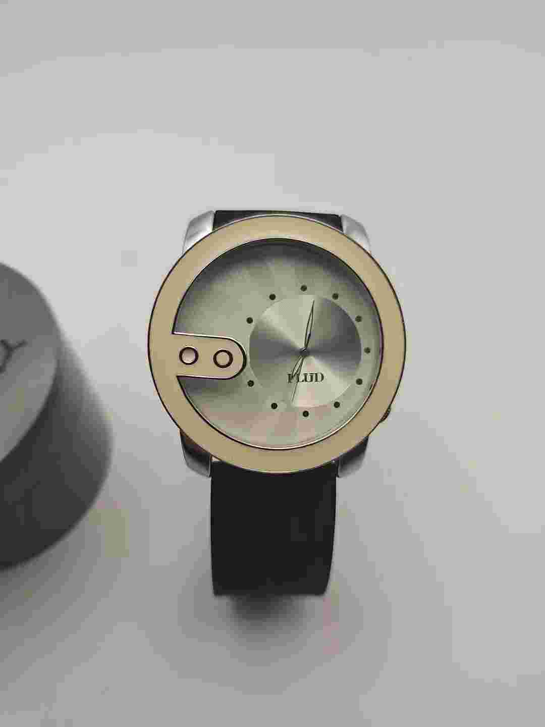 FLUD Unique Dial Men's Watch Black Band Large Face New Battery