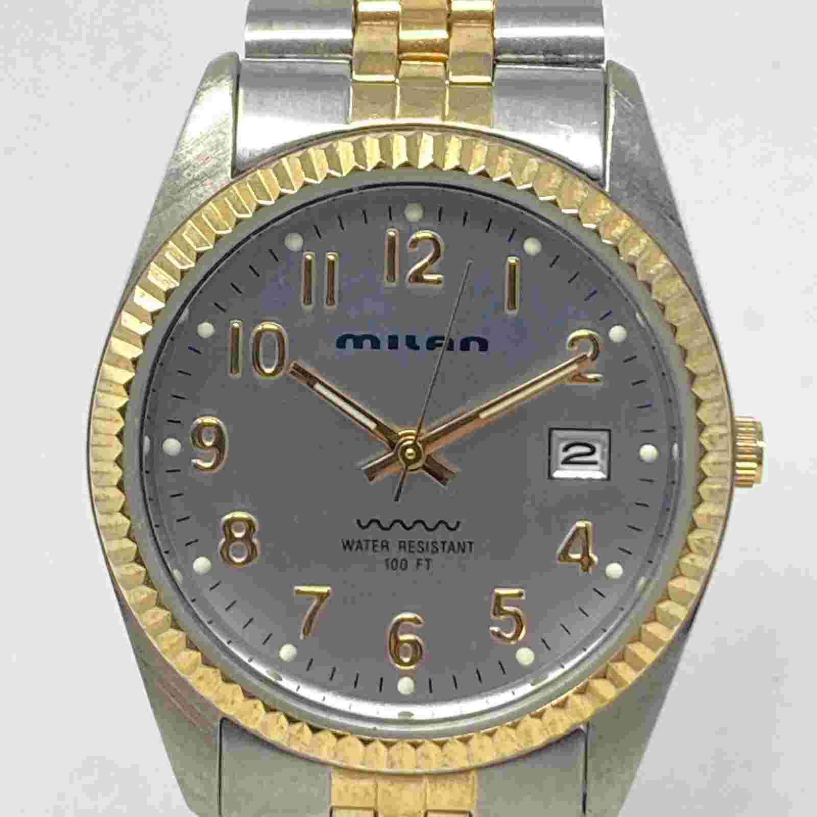 Milan Watch Men 36mm Silver Gold Tone Date WR 30M Silver Dial New Battery 7.5"