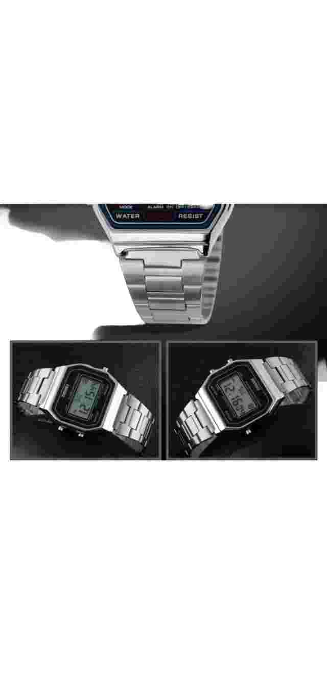 Retro Watch Mens Stainless Steel Digital LED Wrist Watch Water Resistant 3ATM