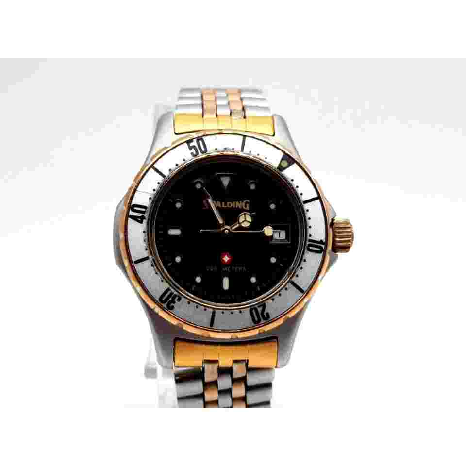 Spalding Watch Women New Battery Two-Tone 26mm Date Dial Diver Style