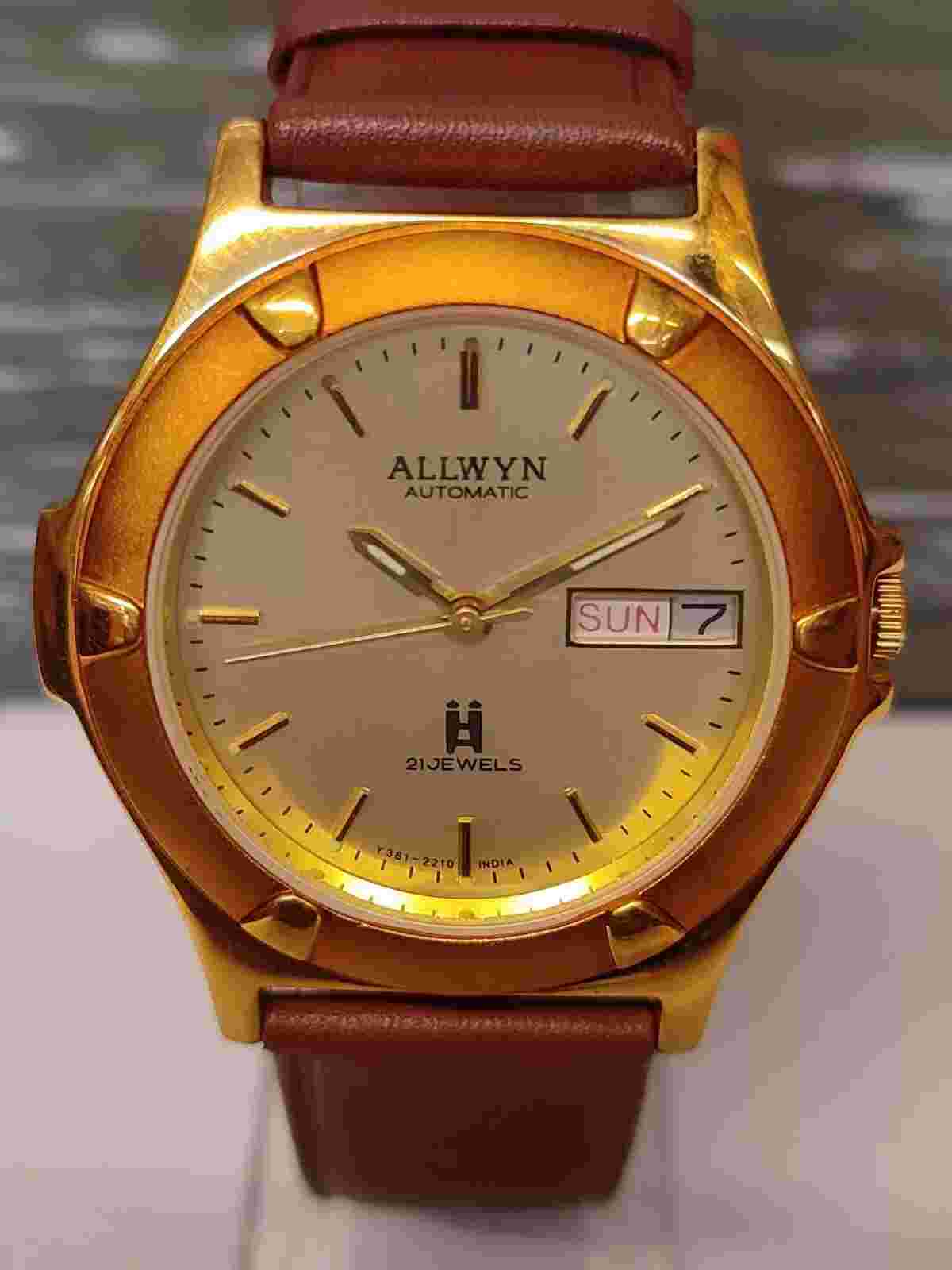 ALLWYN 21 JEWELS AUTOMATIC NEW OLD STOCK Y381-8650 INDIA MEN'S FULL WORKING VTG.