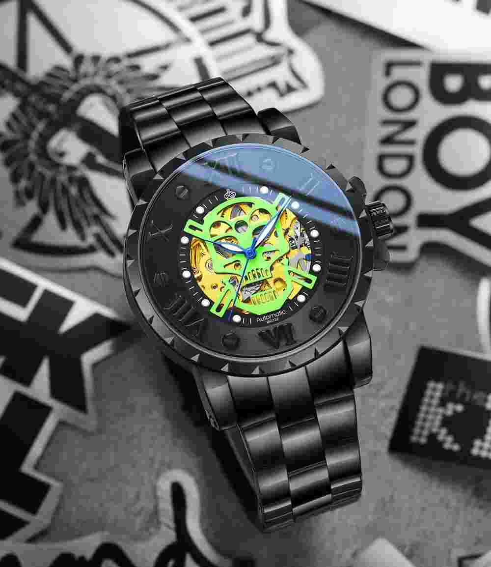New Men's Steampunk Skull Skeleton Automatic Mechanical Watch Stainless Steel