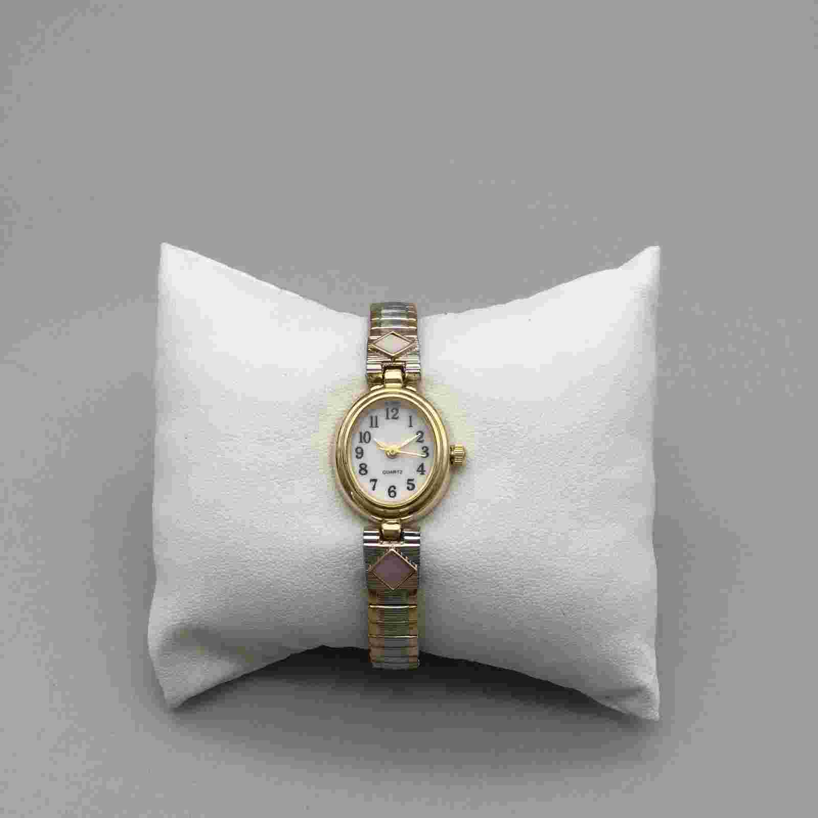 MZ Berger Watch Women 18mm Silver Gold Tone MOP Inlay Stretch Band New Battery