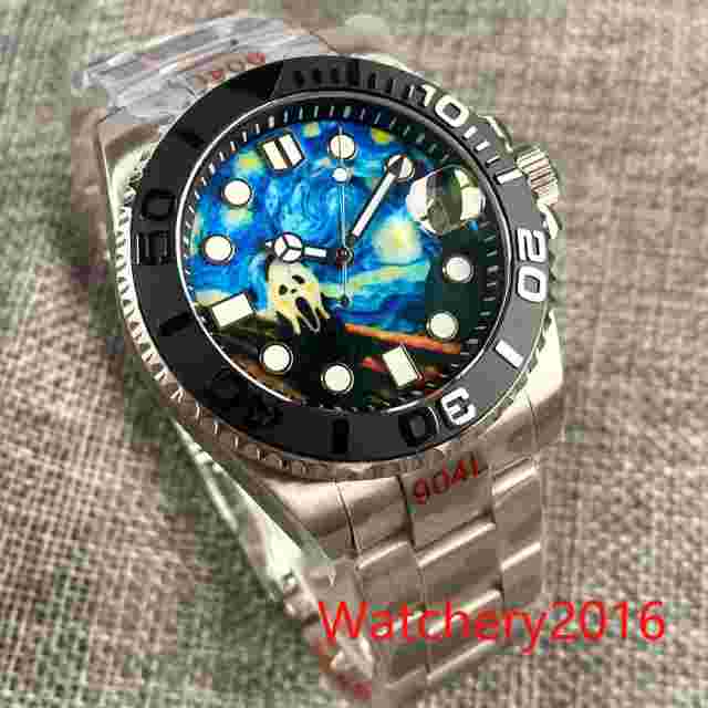 New 40mm Bliger Starry Sky Scream Blue Dial Japan NH35 Mens Watch Sapphire Glass