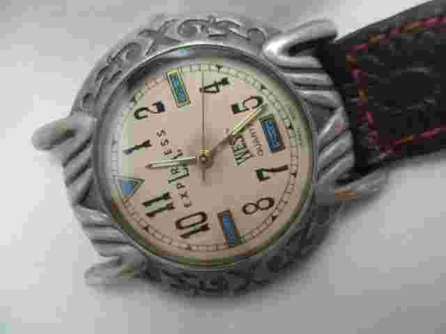 Express LA West Wristwatch Brown Woven Buckle Band Round Face