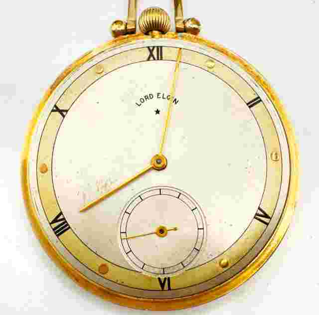 Antique 10S Lord Elgin Roman Dial Mechanical Pocket Watch 543 14k Gold Filled