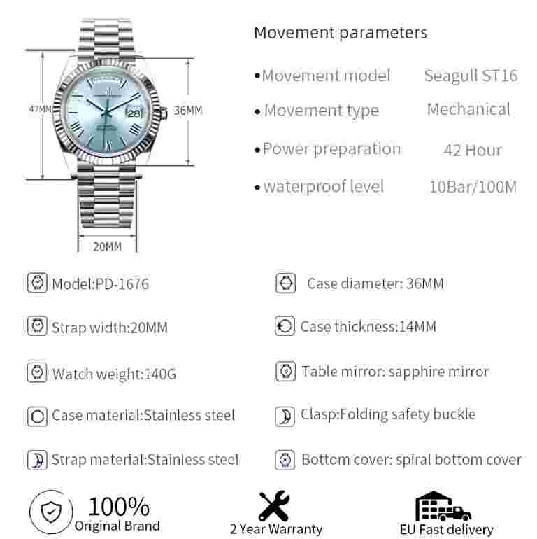 PAGANI DESIGN Automatic Watch For Men Stainless Steel Sapphire Dial Watch Mens
