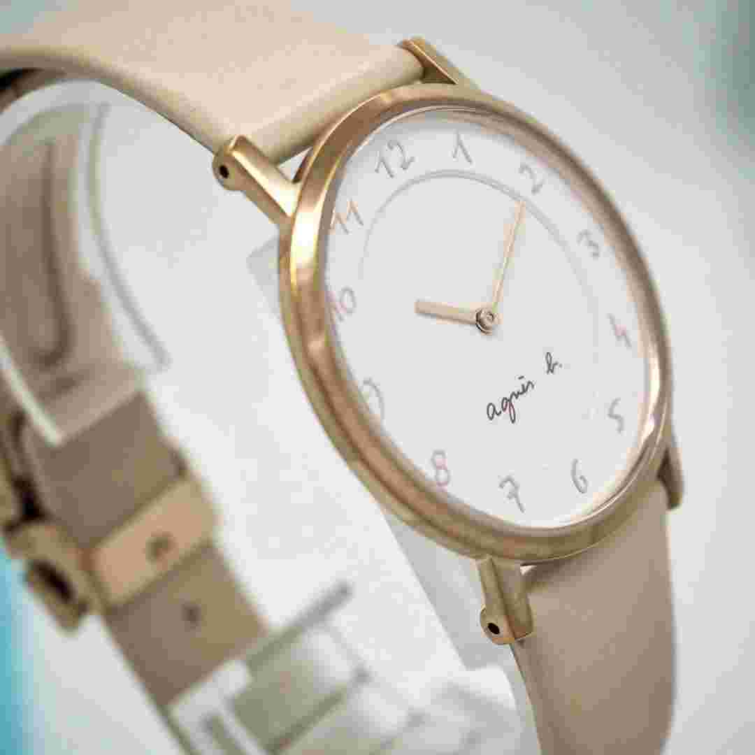 511 [Good Condition] agnès b watch simple beige ladies