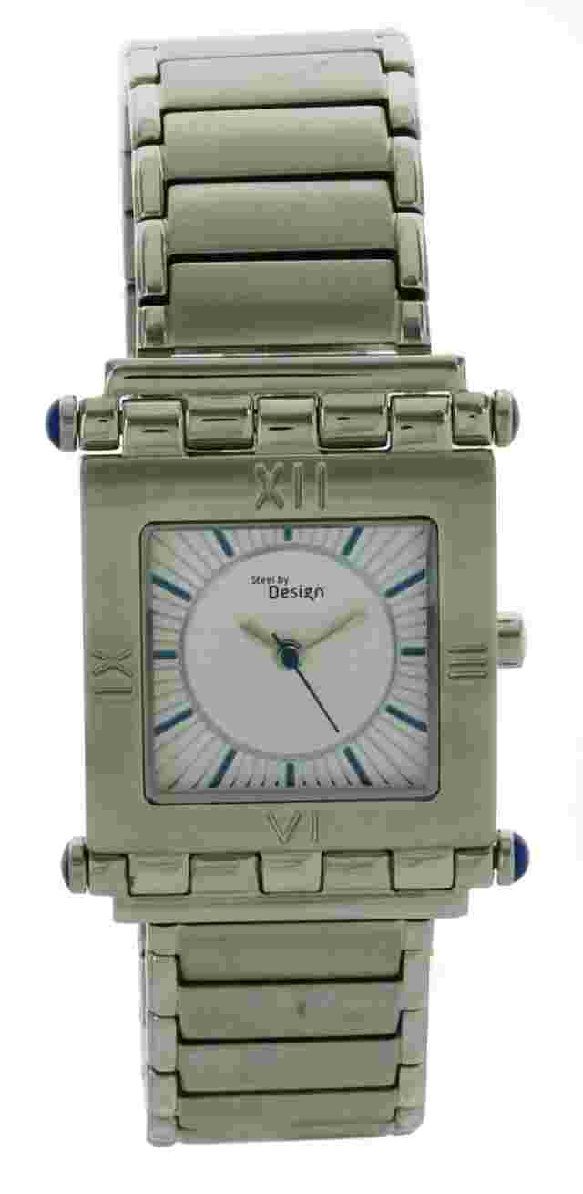Steel by Design Square Case Watch, Silver tone Link Band, WORKING! SBD06