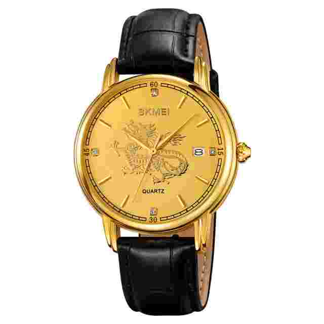 SKMEI Men Fashion Dragon Dial Business Rhinestone Calendar Quartz Wrist Watches