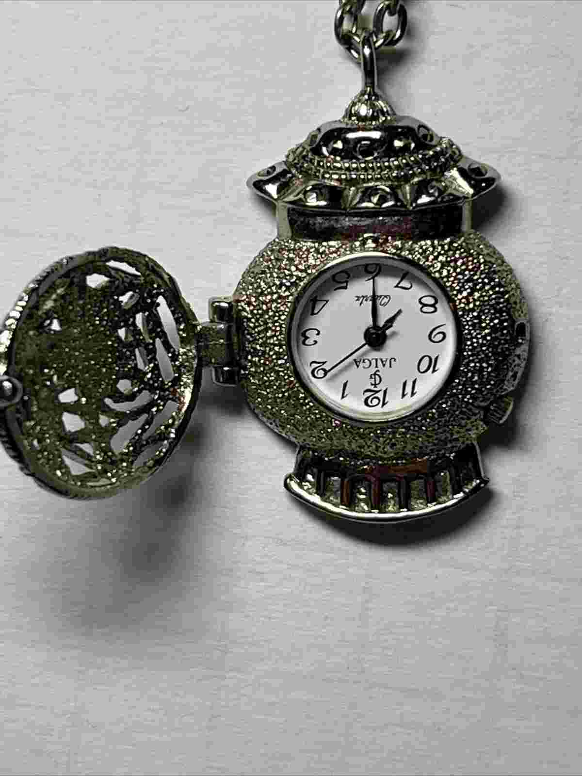 Vintage Jalga Pocket Watch Non Working With Spider On Silver Tone Chain