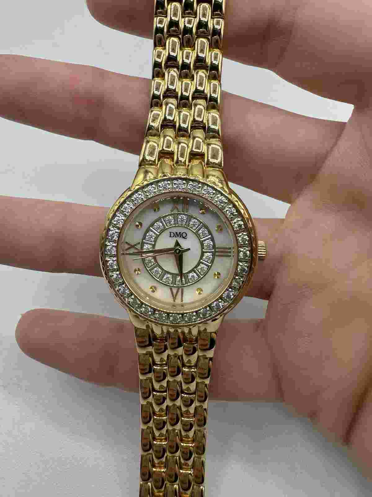 DMQ Gold Tone Cubic Zirconia Crested Ladies Watch