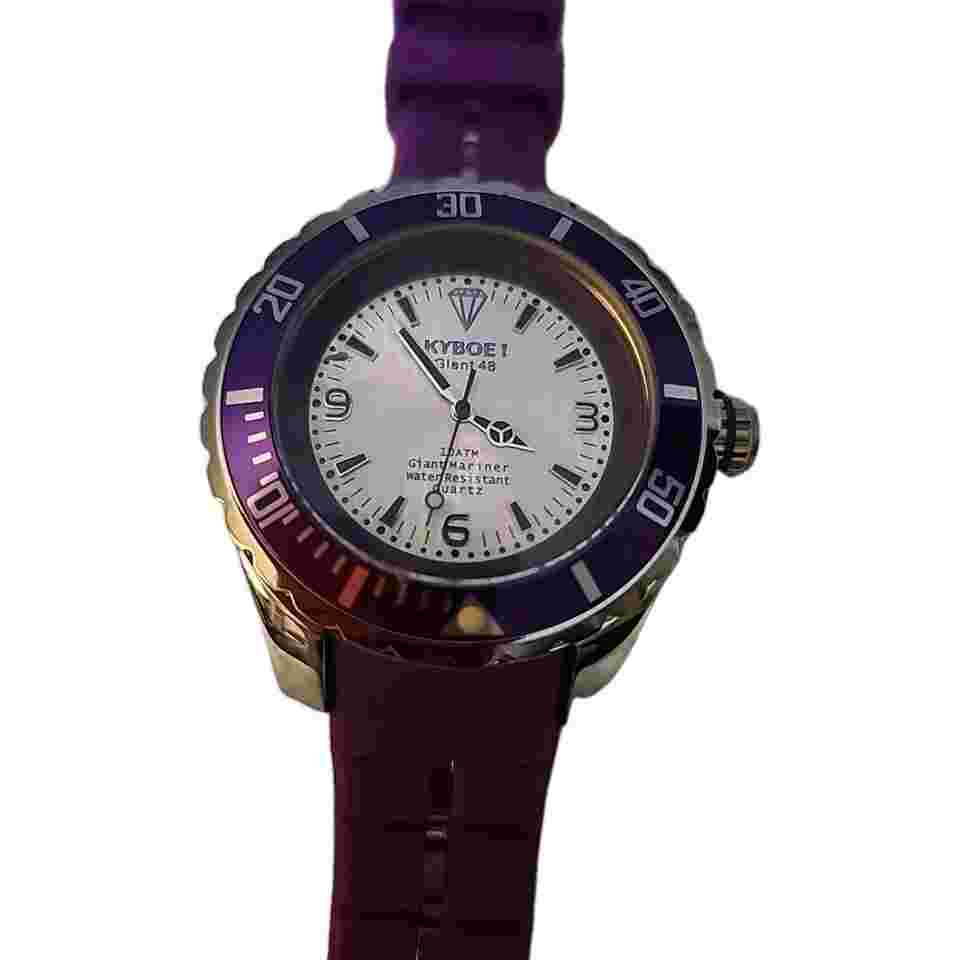Kyboe Purple Watch, Silver Bezel, White Face, Date Display