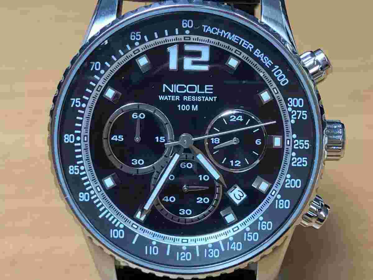NICOLE Chronograph N9004 Quartz Men's Watch Used Date SS Water Resistant