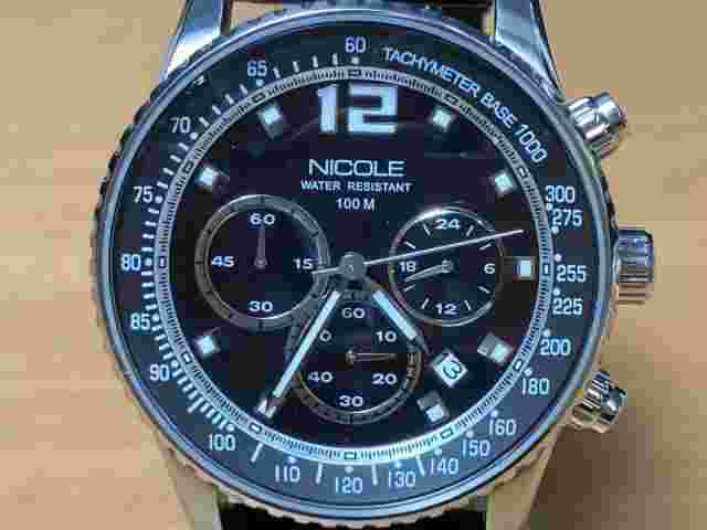 NICOLE Chronograph N9004 Quartz Men's Watch Used Date SS Water Resistant