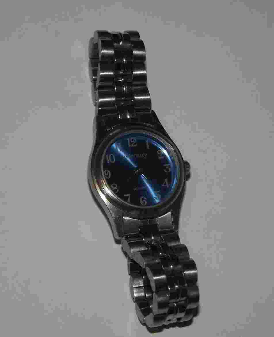 Eternity quartz blue stainless silver 7/8" watch chain link bracelet band Works