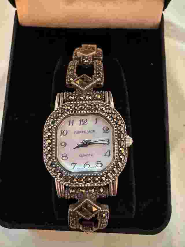 Judith Jack Sterling Silver Marcasite Women's Wrist Watch & Box