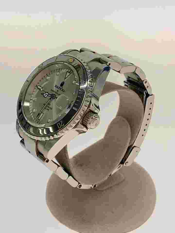 A BATHING APE Automatic Analog Stainless Steel Watch Silver Dial Excellent JAPAN
