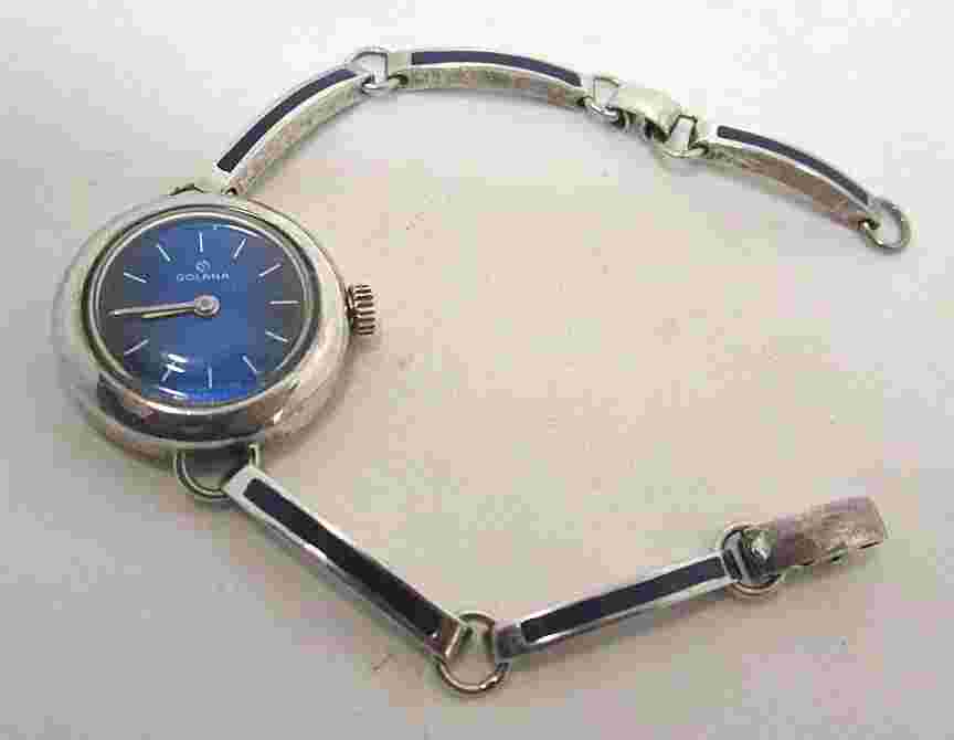 GOLANA 925 Sterling Silver / Enamel Ladies Watch 21.4 grams  It runs