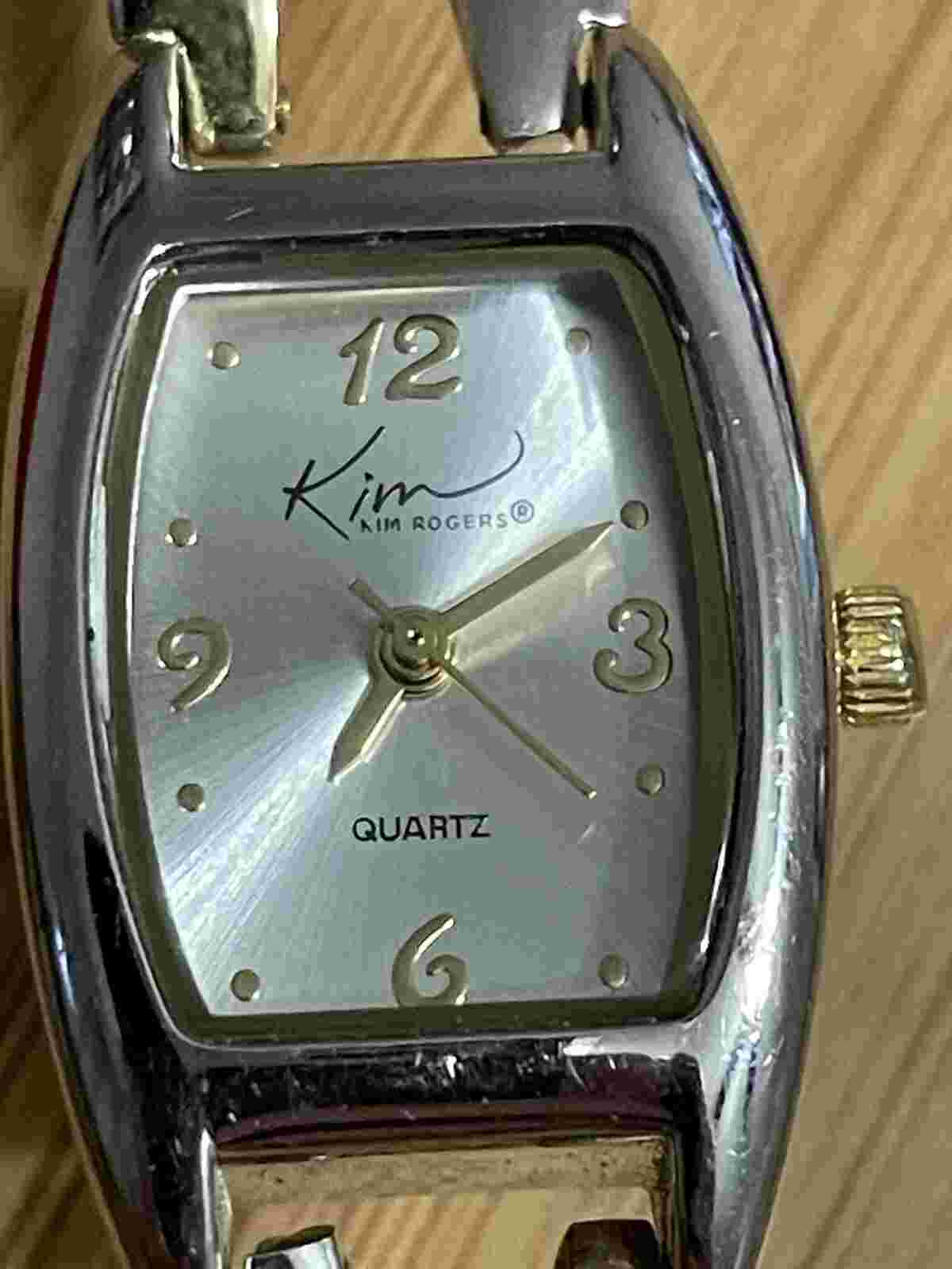 Vintage New Old Stock Kim Rogers Watch Gold & Silver Tone Hinged Bracelet Band!