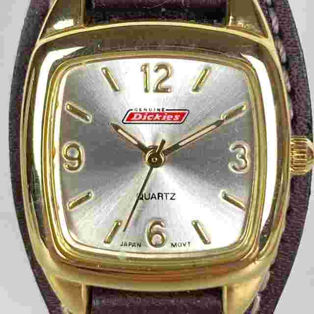Dickie's Watch Women 24mm Gold Tone Brown Leather Cuff Square New Battery 8"