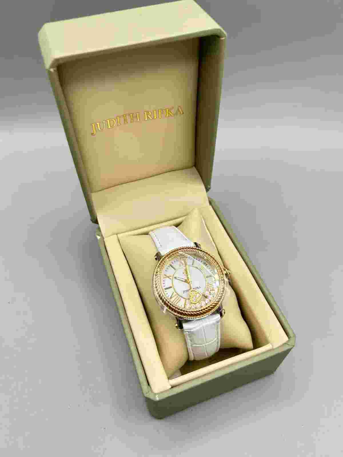 JUDITH RIPKA Watch Woman Wristwatch New In Box Odyssey White Leather Band Floati