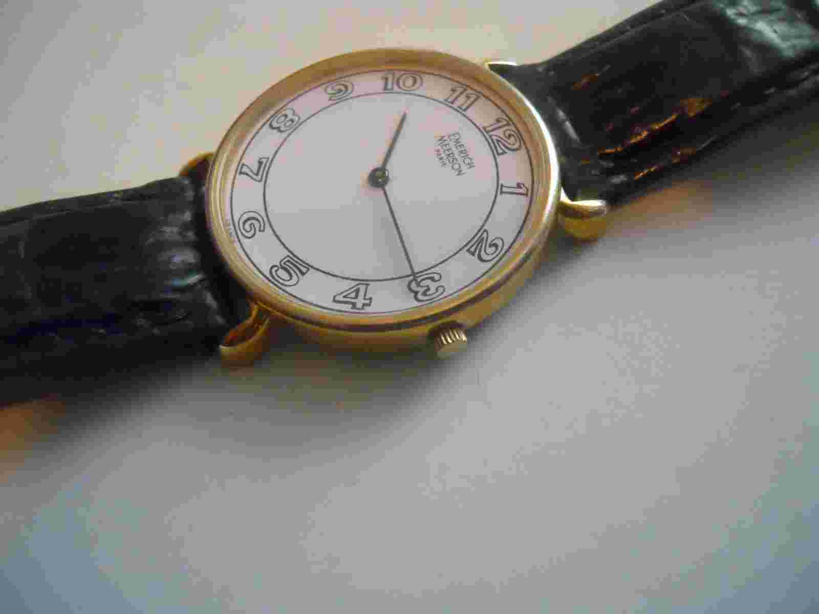 Emerich Meerson women's green leather & Analog dress wrist watch.Made in France