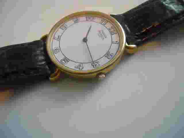 Emerich Meerson women's green leather & Analog dress wrist watch.Made in France